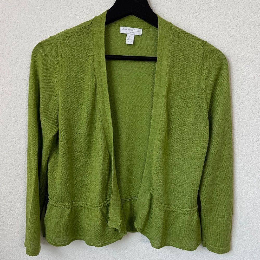 Charter Club Petite Green Cropped Open Front Lightweight Cardigan Petite Small